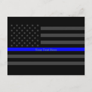 Your Text Thin Blue Line Black US Flag Mailing Postcard