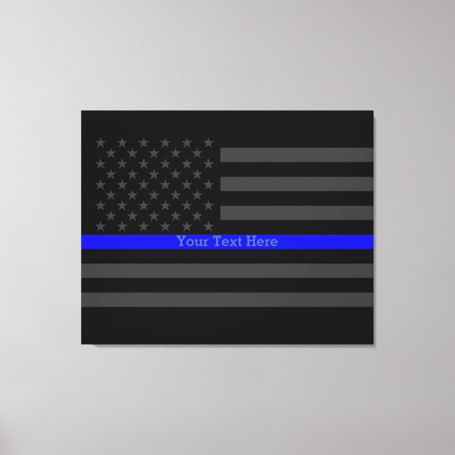 Your Text Thin Blue Line Stylish Black US Flag Canvas Print (Front)