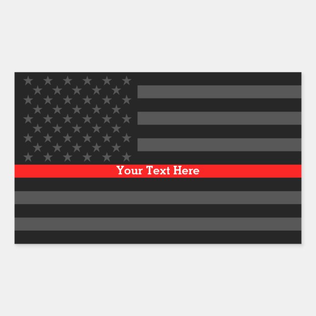 Your Text Thin Red Line Black US Flag Decor Rectangular Sticker (Front)