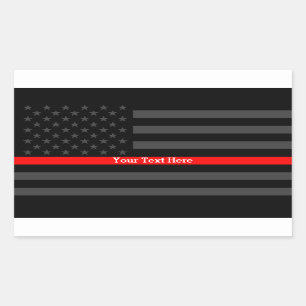 Your Text Thin Red Line Black US Flag Decor Rectangular Sticker