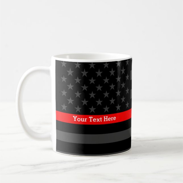 Your Text Thin Red Line Black US Flag Personalise Coffee Mug (Left)