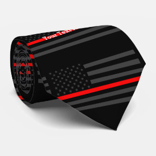 Your Text Thin Red Line Custom Grey US Flag Tie