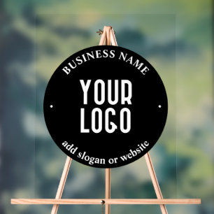 Your Text & Uploaded Logo Editable Black & White Acrylic Sign
