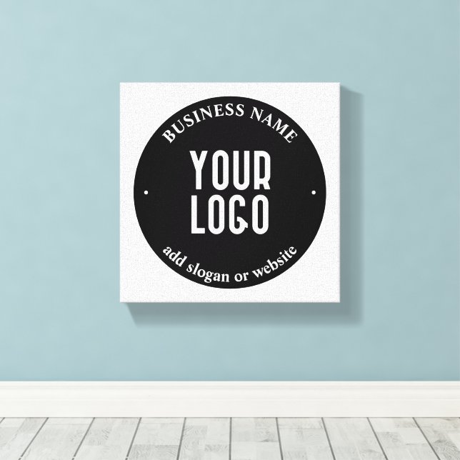 Your Text & Uploaded Logo | Editable Black & White Canvas Print (Insitu(Wood Floor))