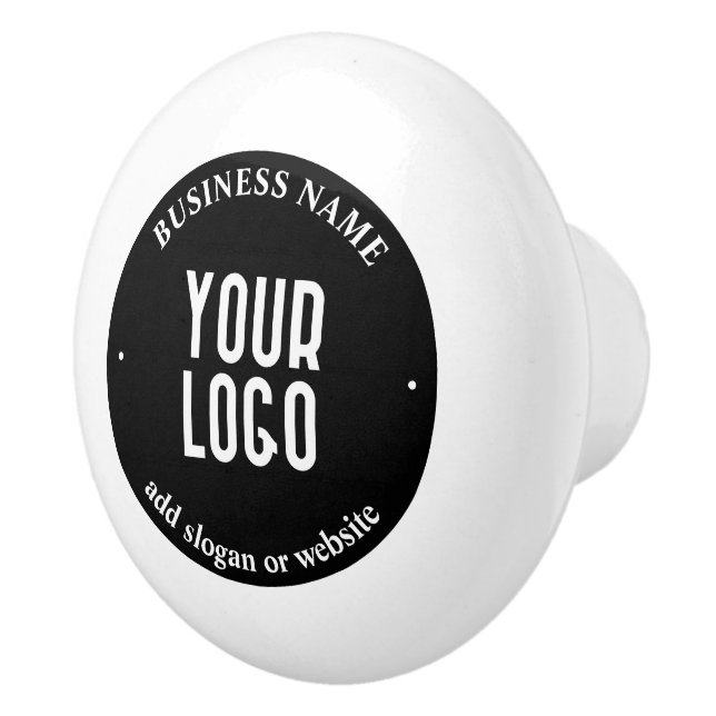Your Text & Uploaded Logo | Editable Black & White Ceramic Knob (Right)