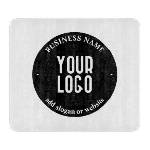 Your Text & Uploaded Logo   Editable Black & White Cutting Board