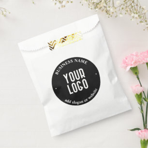 Your Text & Uploaded Logo   Editable Black & White Favour Bags