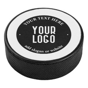 Your Text & Uploaded Logo Editable Black & White Hockey Puck