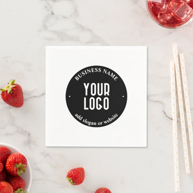 Your Text & Uploaded Logo | Editable Black & White Napkin (Insitu)