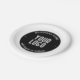 Your Text & Uploaded Logo   Editable Black & White Paper Plate