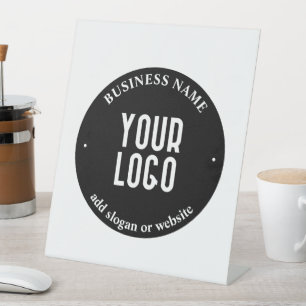Your Text & Uploaded Logo   Editable Black & White Pedestal Sign