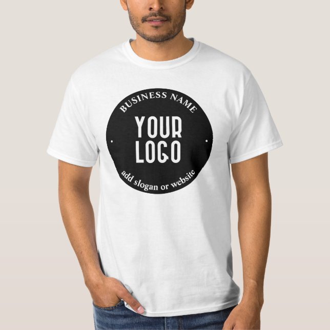 Your Text & Uploaded Logo | Editable Black & White T-Shirt (Front)