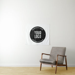 Your Text & Uploaded Logo   Editable Black & White Tapestry