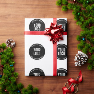Your Text & Uploaded Logo Editable Black & White Wrapping Paper