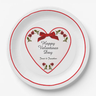 Your Text Valentines Day  - Red Roses Floral Photo Paper Plate