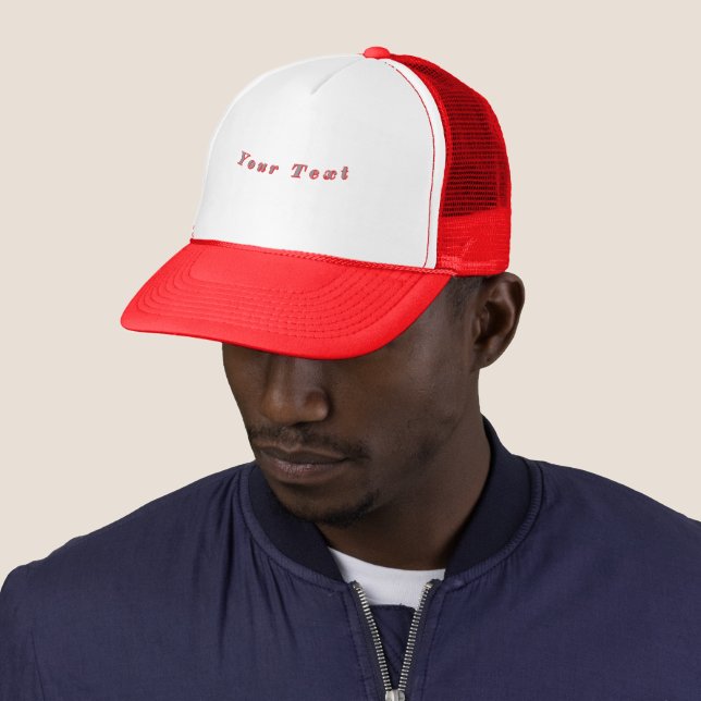 Your Text Vibrant Red Contrast Highlights Elegant  Trucker Hat (In Situ)