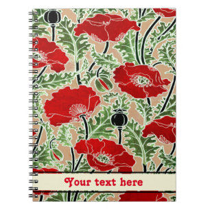 Your text vintage Art Nouveau Red Poppy Notebook