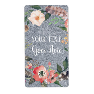 Your text Vintage Floral Wreath Silver Glitter