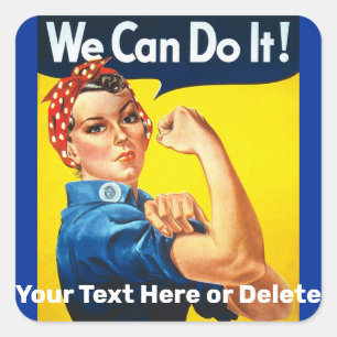 Your Text Vintage Rosie the Riveter Woman Power Square Sticker