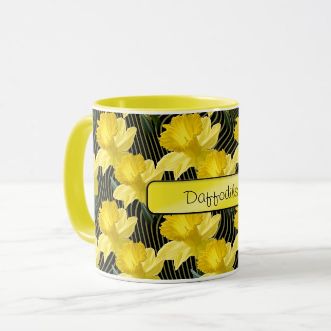 'Your Text:  Yellow Daffodils Pattern Floral Photo Mug (Front Left)