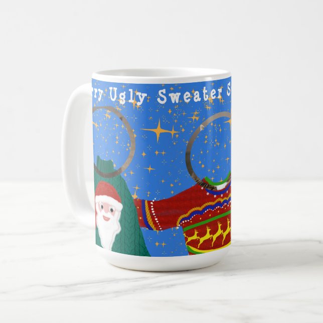 Your Three Cats Wear Ugly Christmas Sweaters Photo Coffee Mug (Front Left)