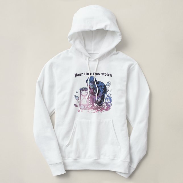"Your Time Was Stolen" Gothic Aesthetic Crop  Hoodie (Design Front)