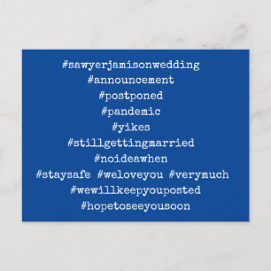 Your Top 12 Hashtags Postponed Wedding Deep Blue Postcard