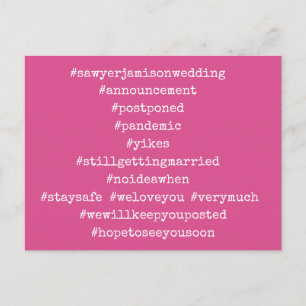 Your Top 12 Hashtags Postponed Wedding Deep Pink Postcard