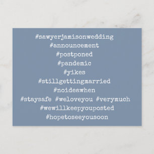 Your Top 12 Hashtags Postponed Wedding Faded Denim Postcard