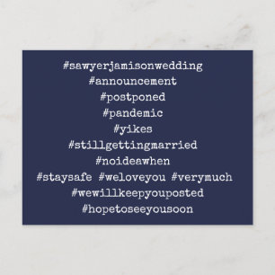 Your Top 12 Hashtags Postponed Wedding Navy Blue Postcard