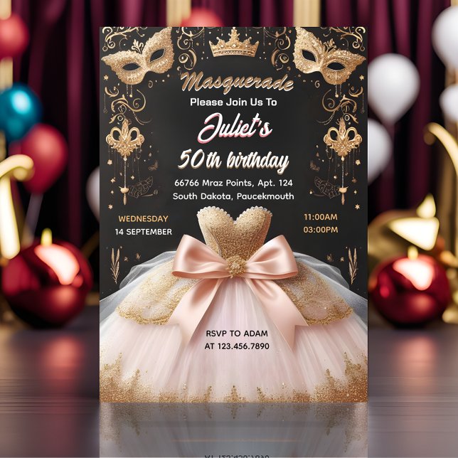 Your Tutu Black Gold Chic Masquerade 50th Birthday Invitation (Creator Uploaded)