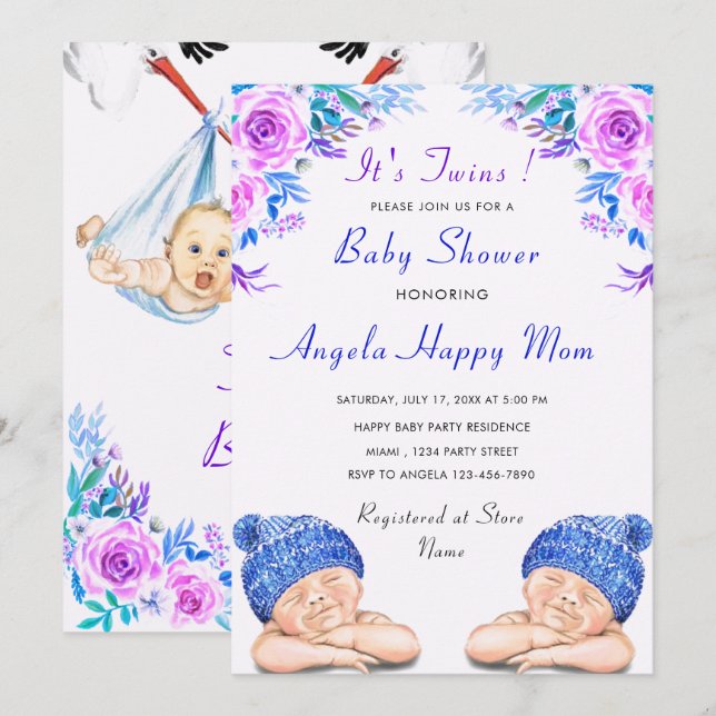Your Twin Boys Baby Shower Invitation (Front/Back)
