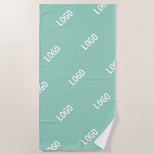 Your Uploaded Image or Logo Tiled | Light Teal  Beach Towel (Front)