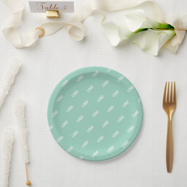 Your Uploaded Image or Logo Tiled | Light Teal  Paper Plate (Wedding)
