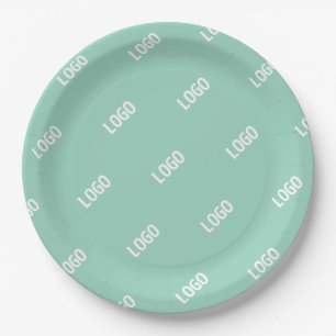 Your Uploaded Image or Logo Tiled   Light Teal  Paper Plate