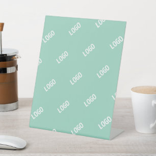 Your Uploaded Image or Logo Tiled Light Teal Pedestal Sign