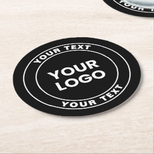 Your Uploaded Logo + Bold Circular Text  Round Paper Coaster