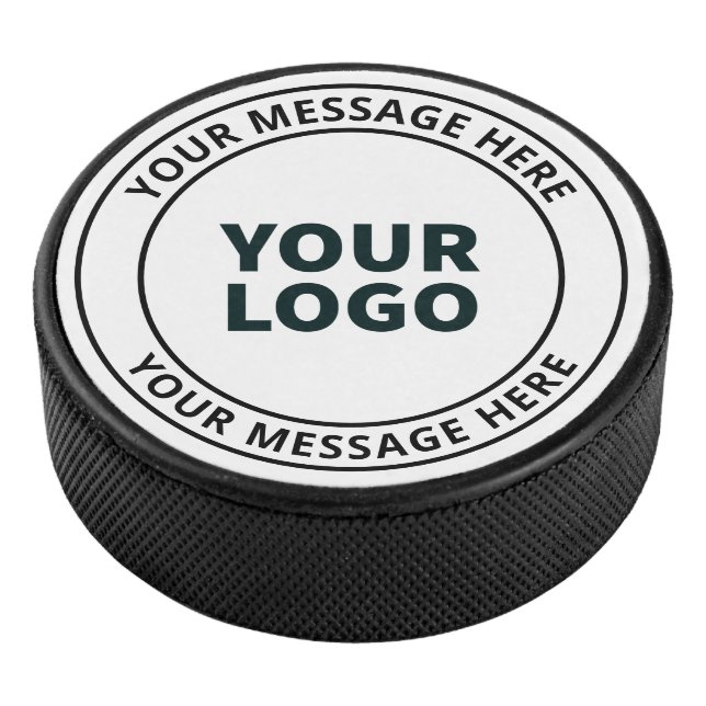 Your Uploaded Logo + Editable Circular Text  Hockey Puck (3/4)