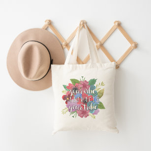 Your Vibe Attracts Your Tribe Wildflower Quote Tote Bag