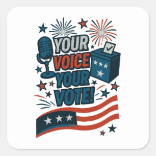 Your Voice Your Vote Patriotic Election Square Sticker