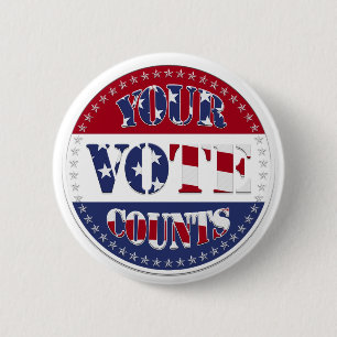 YOUR VOTE COUNTS Round with US Flag & 50 Stars v2 6 Cm Round Badge