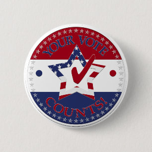 Your Vote Counts Star Check Mark 6 Cm Round Badge