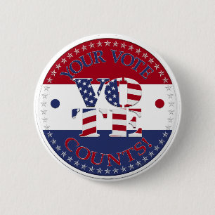 Your Vote Counts USA Flag V O T E! 6 Cm Round Badge