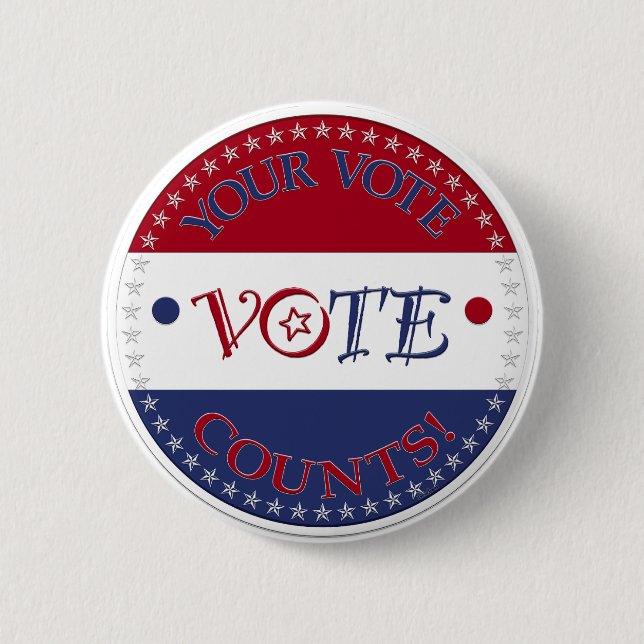 Your Vote Counts VOTE Script 6 Cm Round Badge (Front)