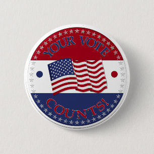 Your Vote Counts with USA Flag 6 Cm Round Badge