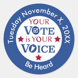 Your Vote is Your Voice Custom Message Classic Round Sticker