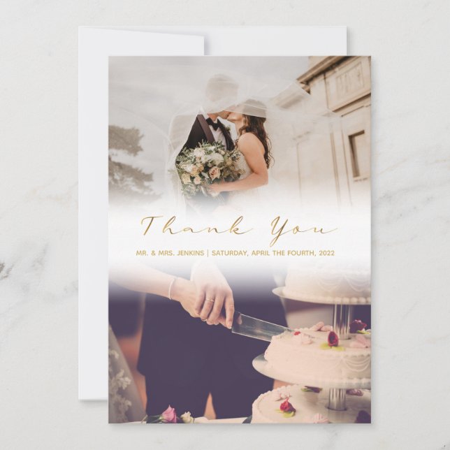 Your wedding faded photo effect thank you card (Front)