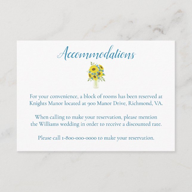 Your wedding hotel accommodations sunflower theme enclosure card (Front)
