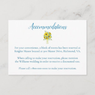 Your wedding hotel accommodations sunflower theme enclosure card