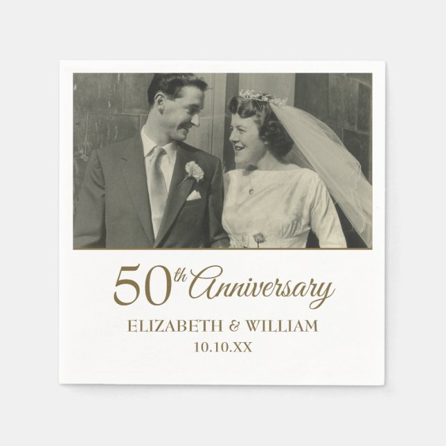 Your Wedding Photo 50th Anniversary Golden Napkin (Front)